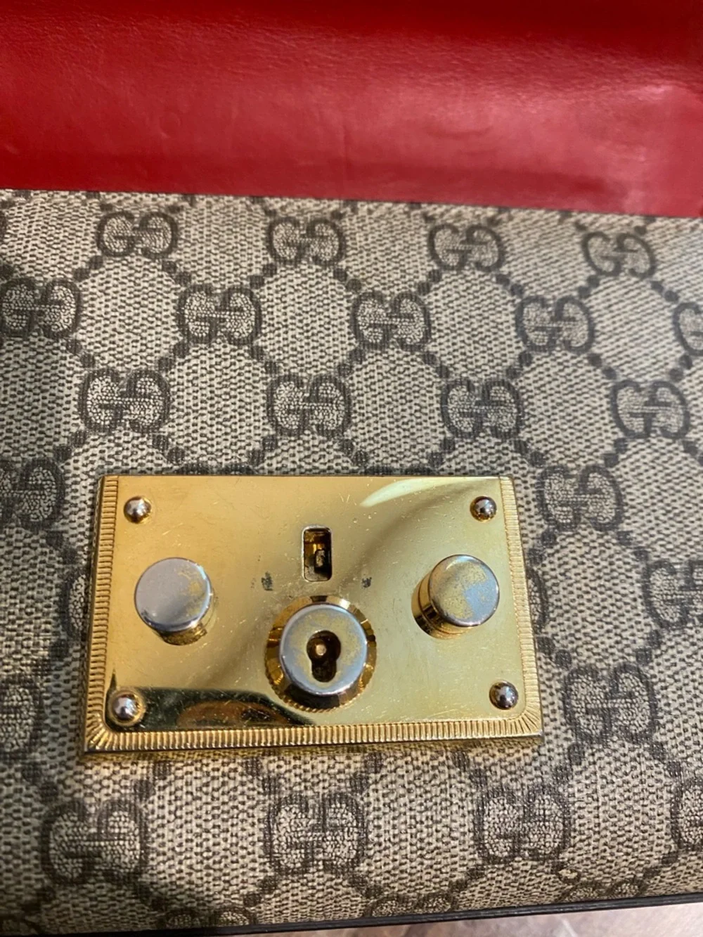 Gucci Red Leather Top Flap GG Canvas Chain Shoulder Bag - Picture 10 of 16